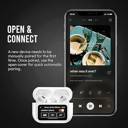 A9 Pro Wireless Airpods With ANC/ENC, Noise Cancellation & Touch Control/Display